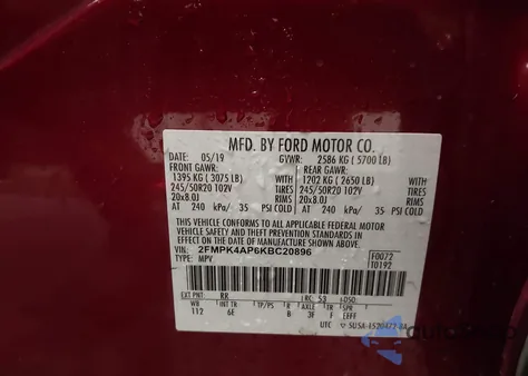 2019 Ford Edge St из США, поврежденный, VIN 2FMPK4AP6KBC20896